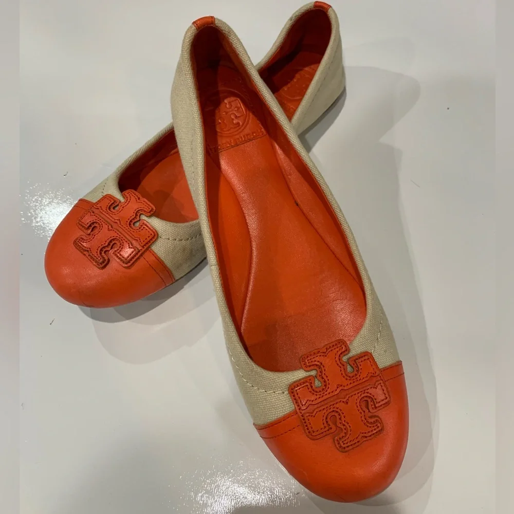 Tory Burch Women's  Cabrita color block Orange and Cream Loafers size 7.5